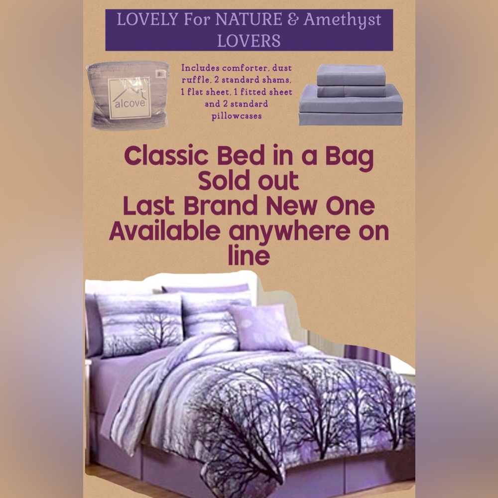 Alcove 8-Piece BED N A  BAG  Full Sz w/ Tree Design. Purple & Gray. BRAND NEW
